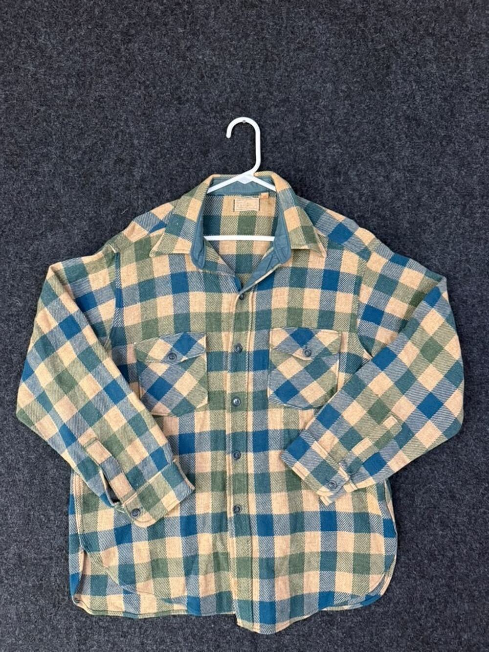 Vintage L.L.Bean Plaid Flannel Shirt Jacket Mens XL Green Blue Shacket